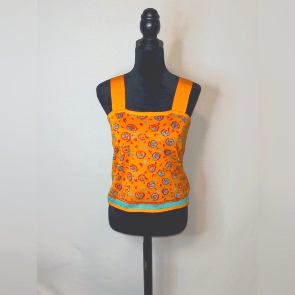 Chacok Made In France Orange and Blue Patterned Knit Top